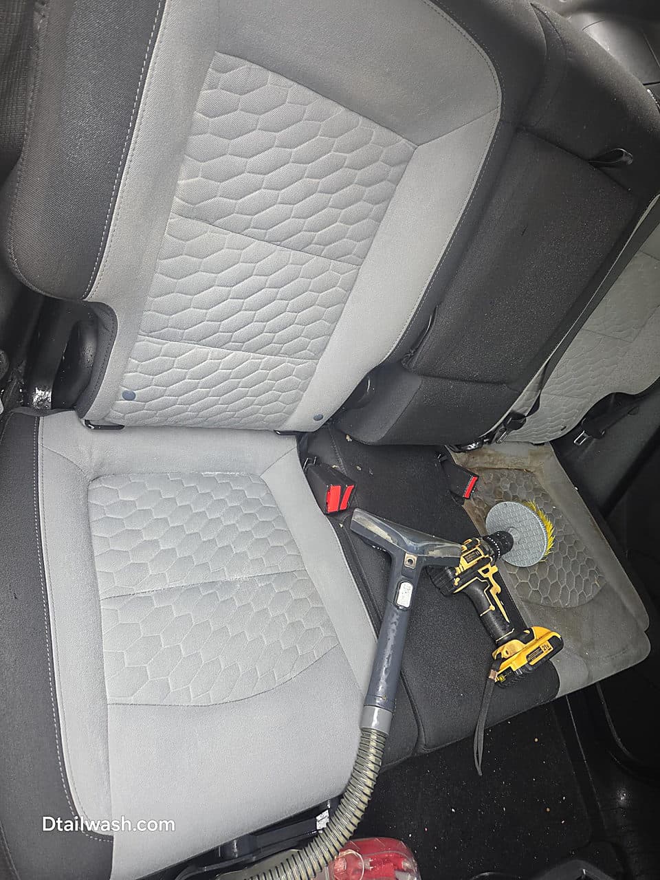 Clean rear car seat after mobile interior cleaning